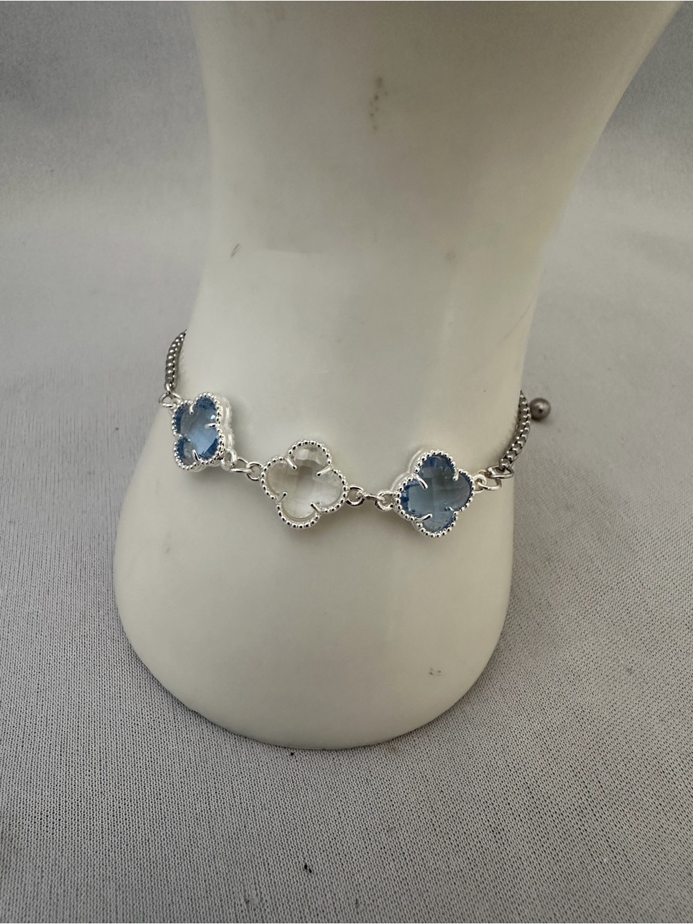 Blue Clover Link Bracelet - Silver Tone